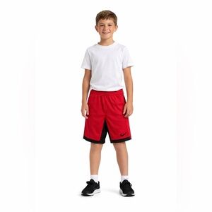 Nike Boys athletic dri-fit shorts red/black with pockets and cinch waist - M